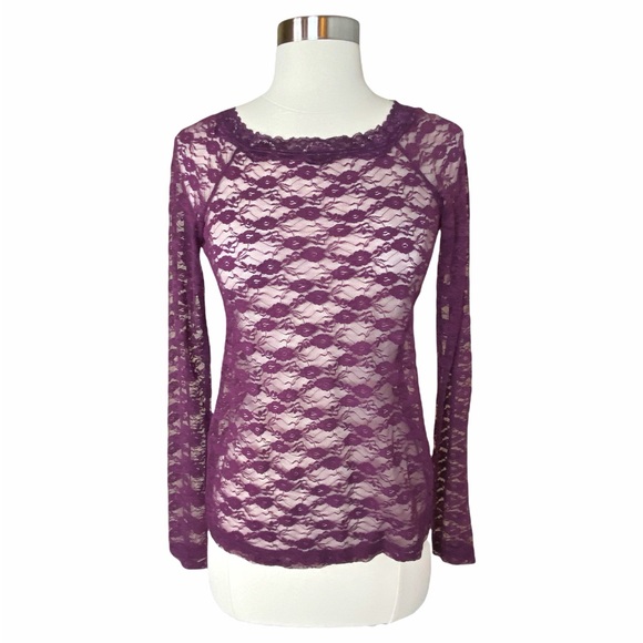 Mudd Tops - Mudd Burgundy Floral Lace Henley Top - Size Medium